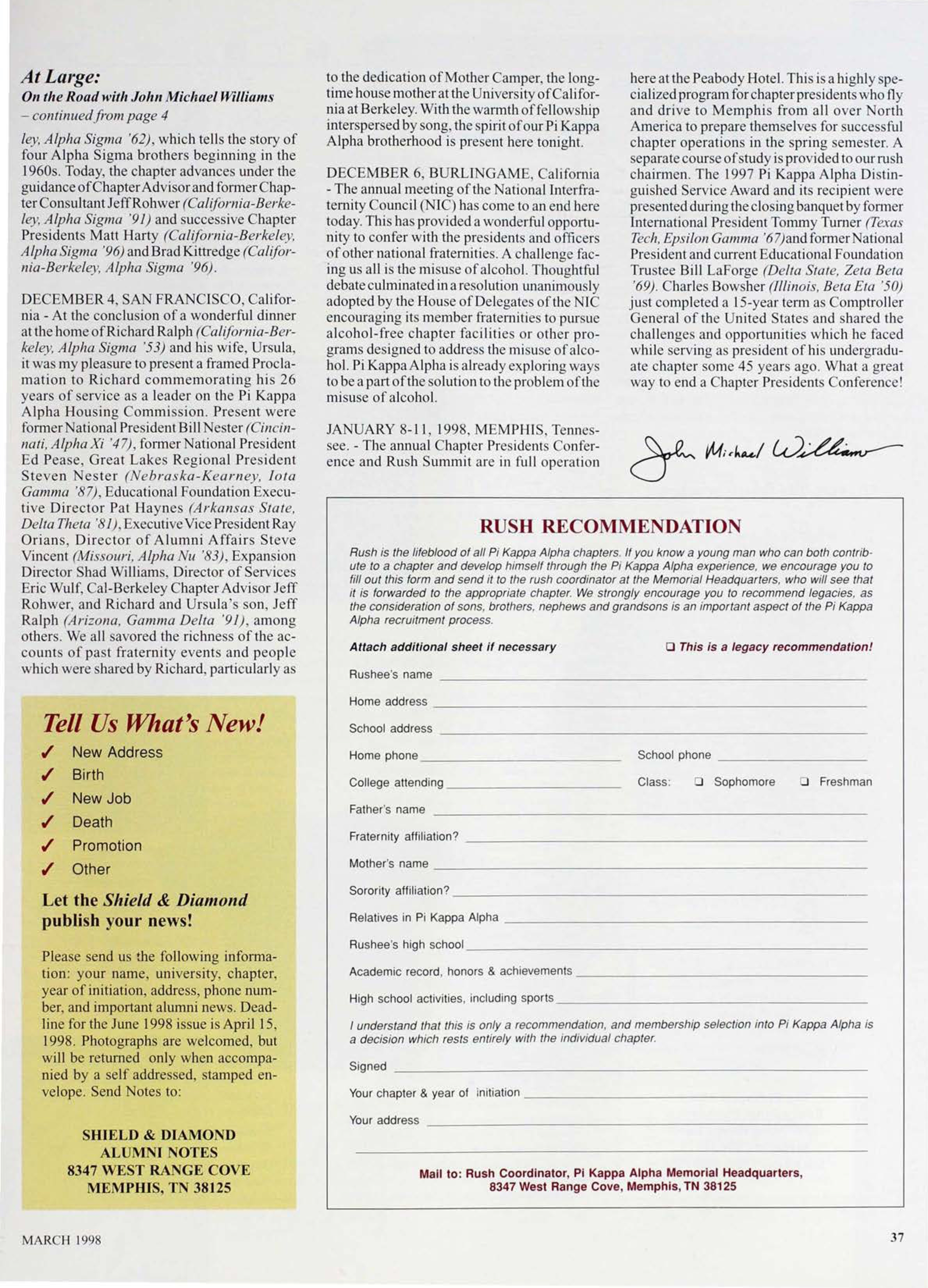 Rush Recommendation, March 1998